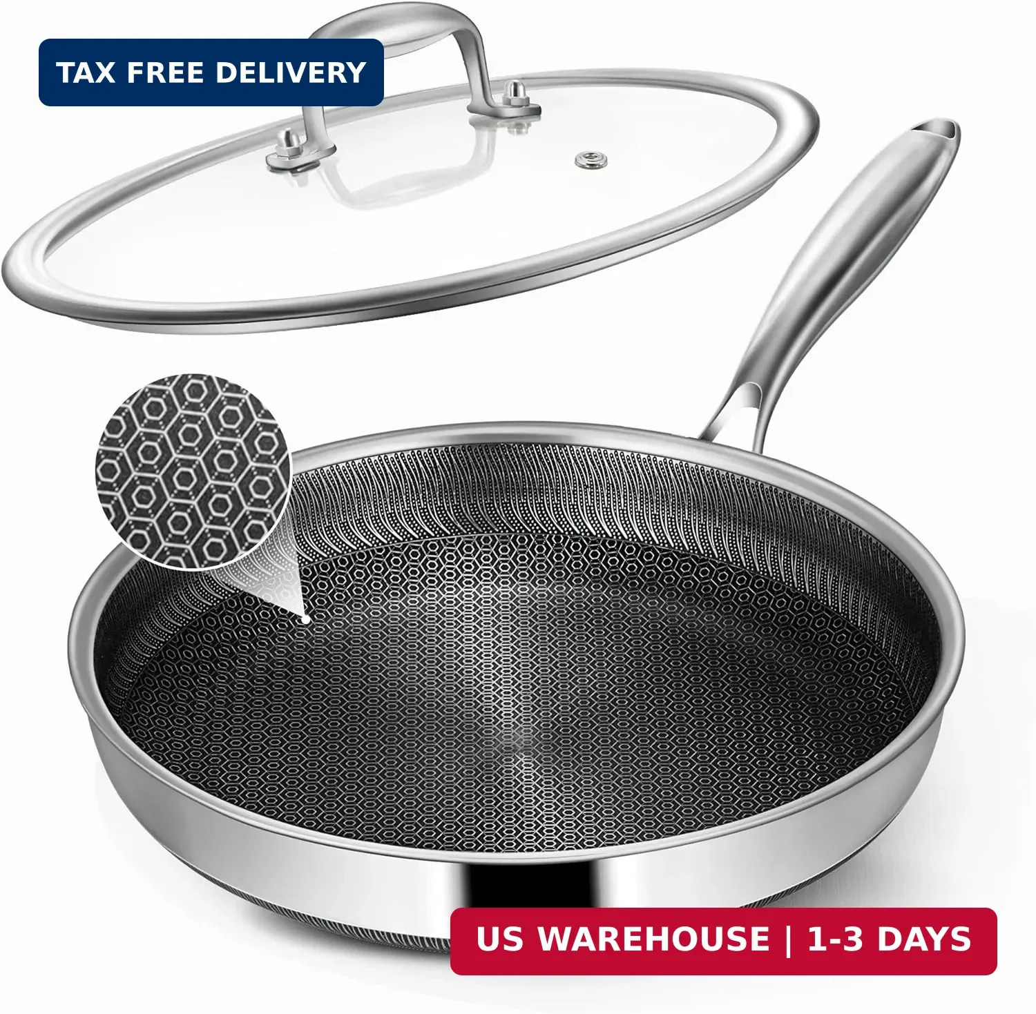 10-Inch Hybrid Frying Pan with Lid, Non Stick Stainless Steel Skillet Cookware