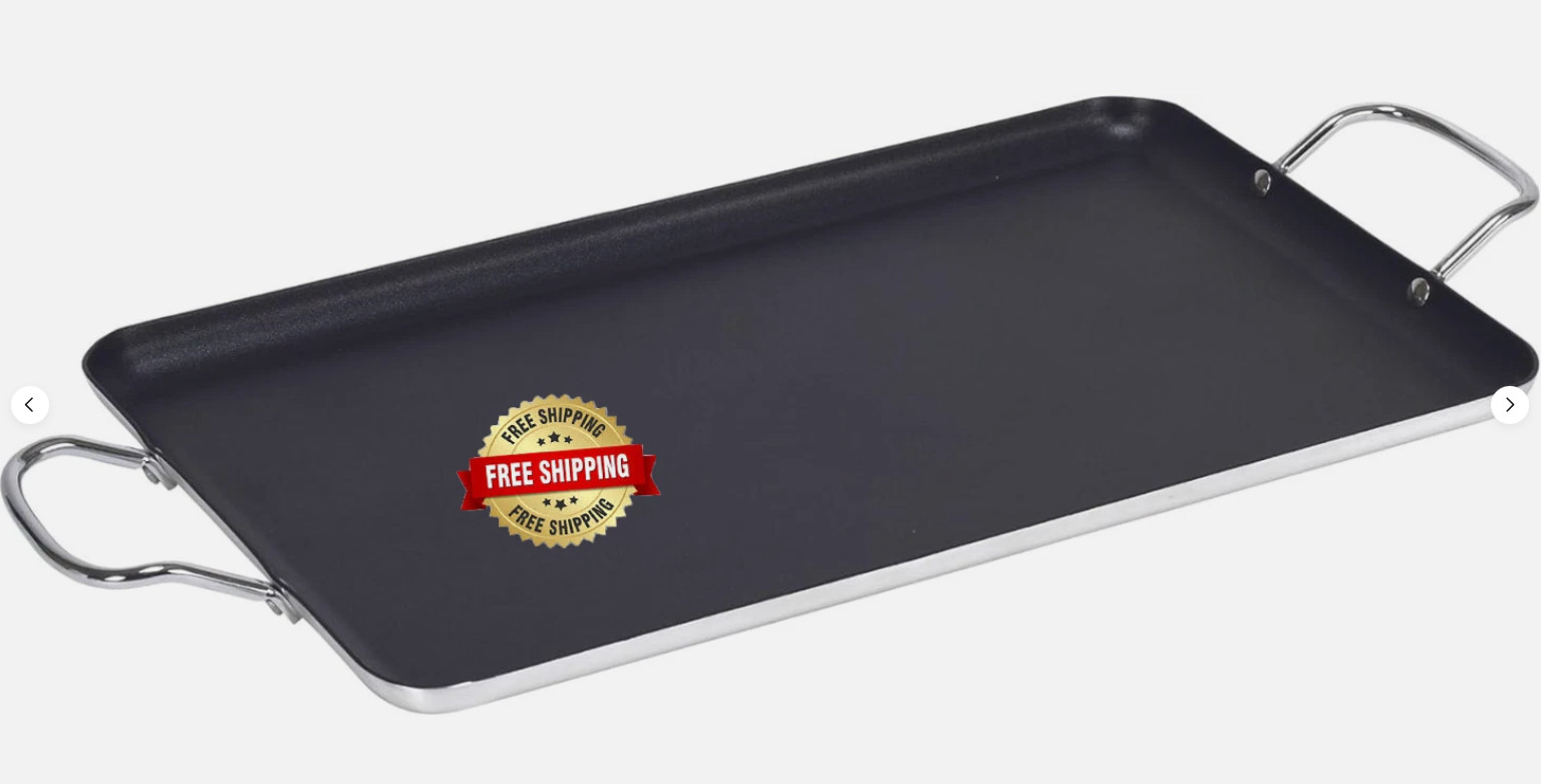 Plancha USA Antiadherente para Doble Estufa, 17″, Negro con Mangos Metálicos