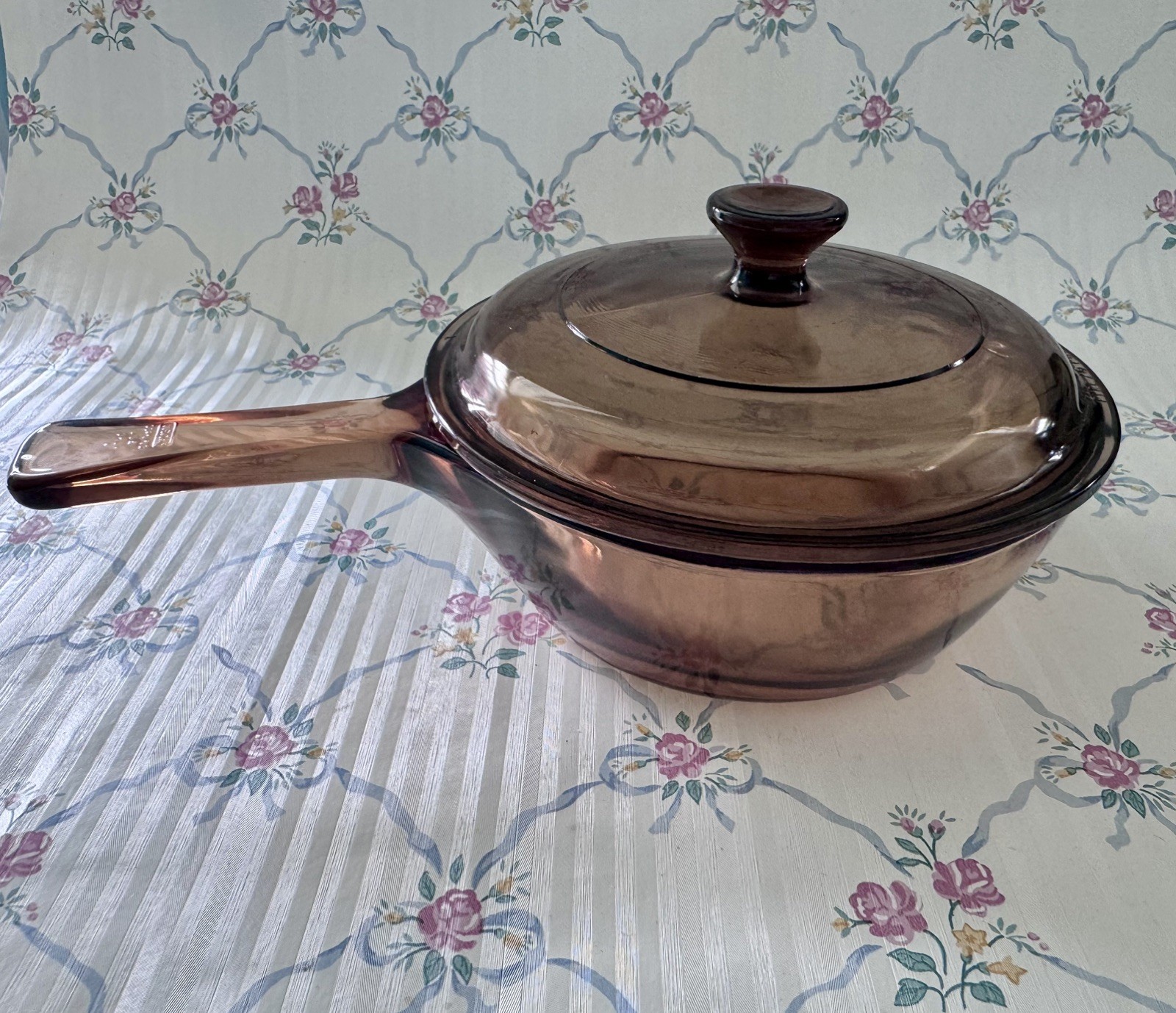 Vtg Visionware Skillet Corning Amber 5.5″ Fry Pan w/ Pyrex Lid USA