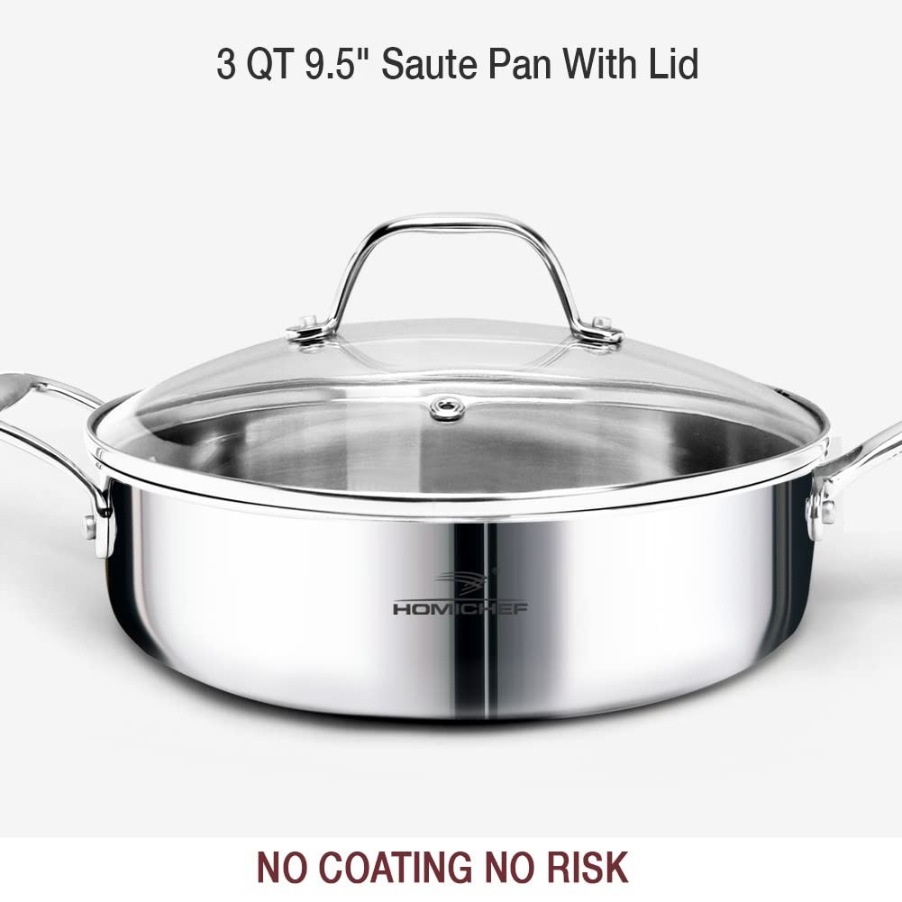 HOMICHEF 14-Piece Nickel Free Stainless Steel Cookware Set Whole-Clad 3-Ply –