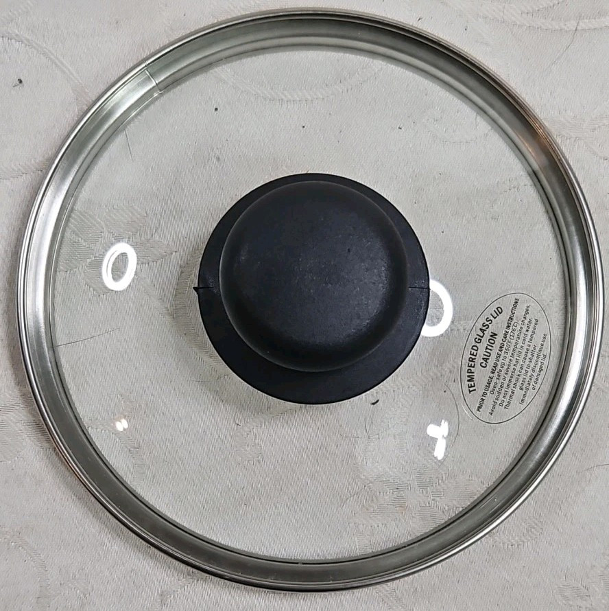 Glass REPLACEMENT LID ONLY 9.75″ Inside 10″ Outside Black Knob Unbranded
