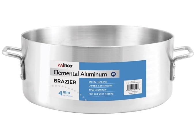 Winware Professional 15 Quart Aluminum Brasier 15 Quarts, Silver
