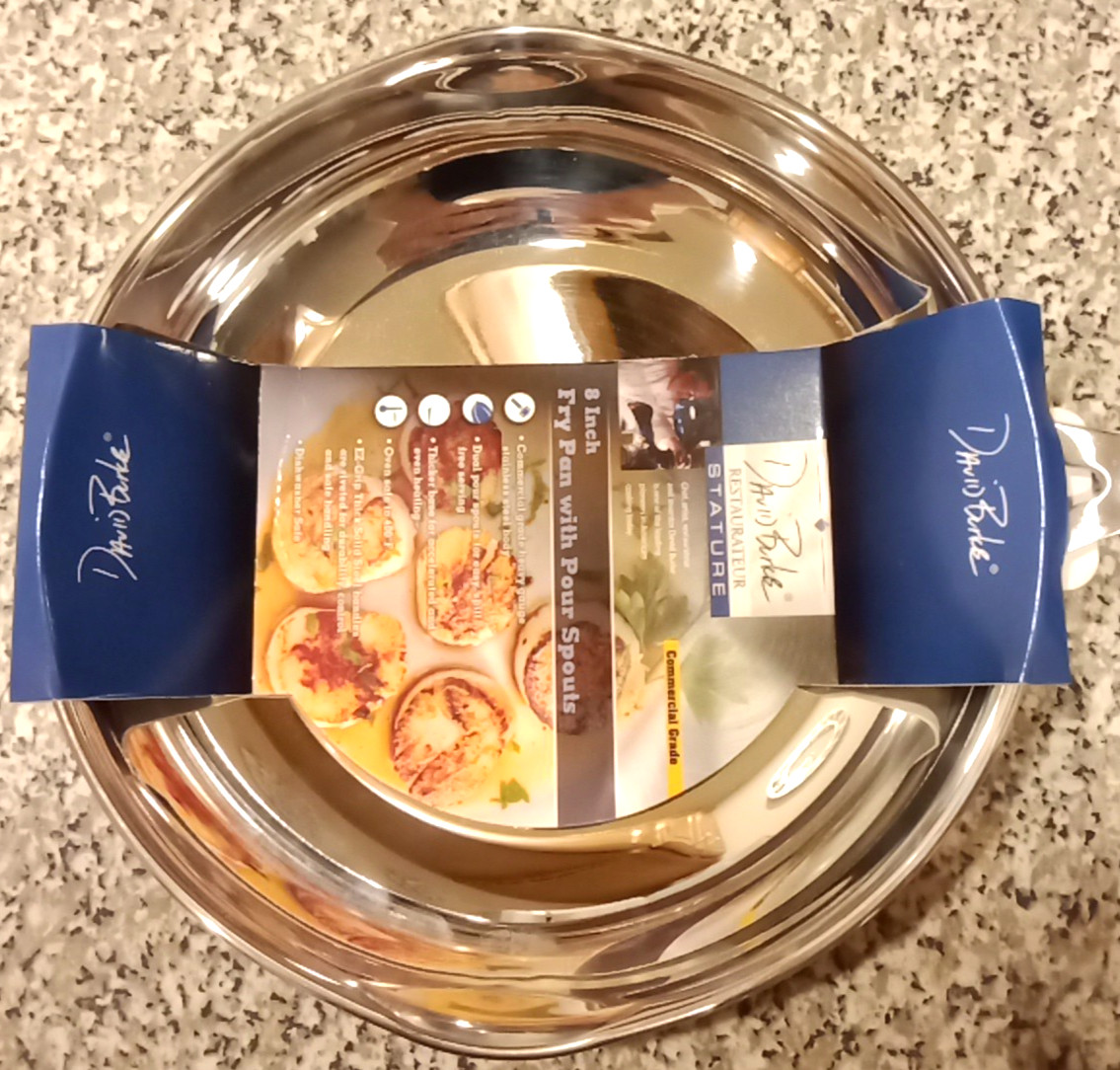 DAVID BURKE Restaurateur Stature 8″ Fry Pan + 2 Pour Spouts COMMERCIAL Grade NWT