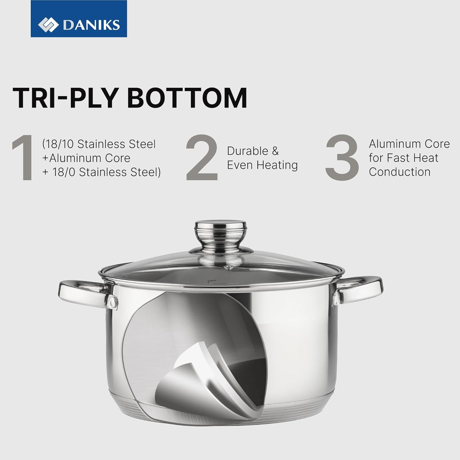 6-Piece Stainless Steel Cookware Set with Glass Lids & Measuring Scale