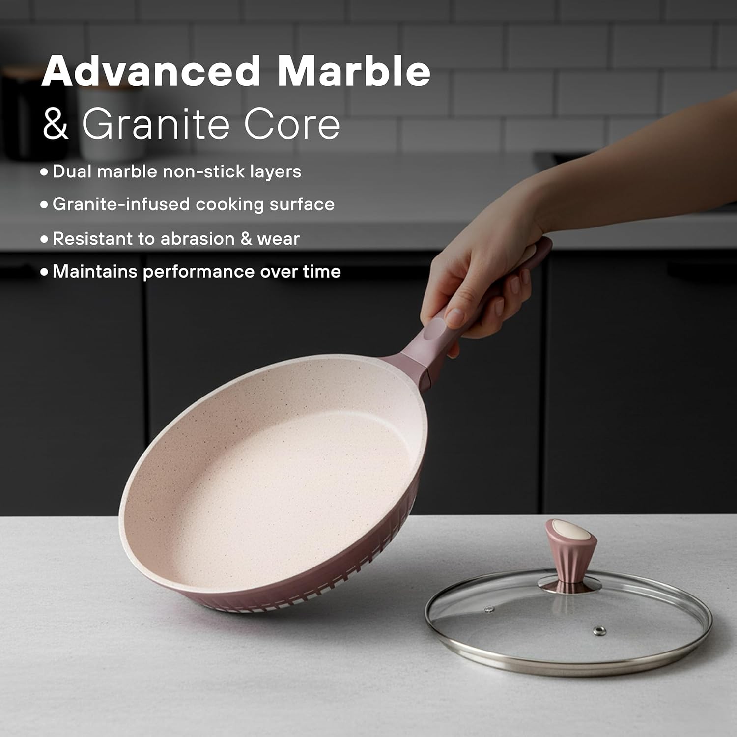 KOCHSTELLE Non-Stick Marble Cookware Set, 13Pieces, Rose Gold Cookware Set | Dur