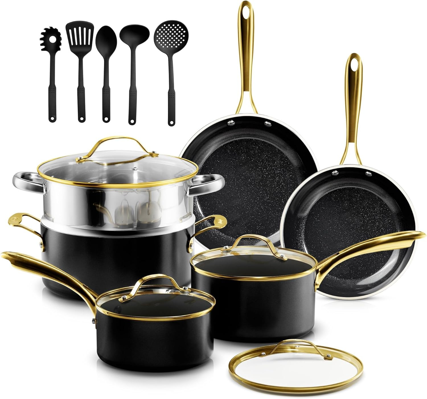 Gotham Steel 15 Pc Ceramic Cookware Set Nonstick, Ceramic Pots and Pans Set Non