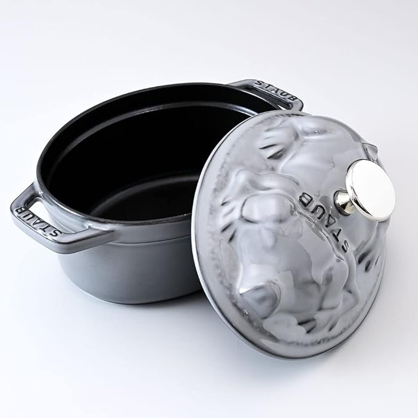 Staub Piggy Cocotte Oval Cast Iron Enamel Pot Gray 17 cm (6.7 in) IH Compatible