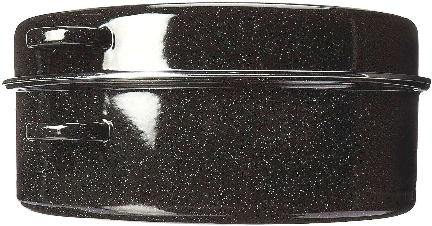 Turkey Roaster Pan Enamel Non Stick,16.5 x 12 x 8 inches, Black