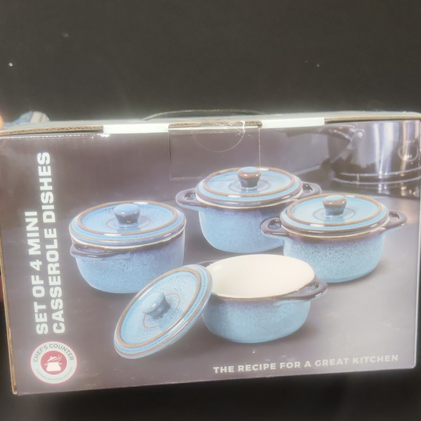 Chef’s Counter CC-1178-BL Set of 4 Blue Round Stoneware Casserole Dishes w/ Lids