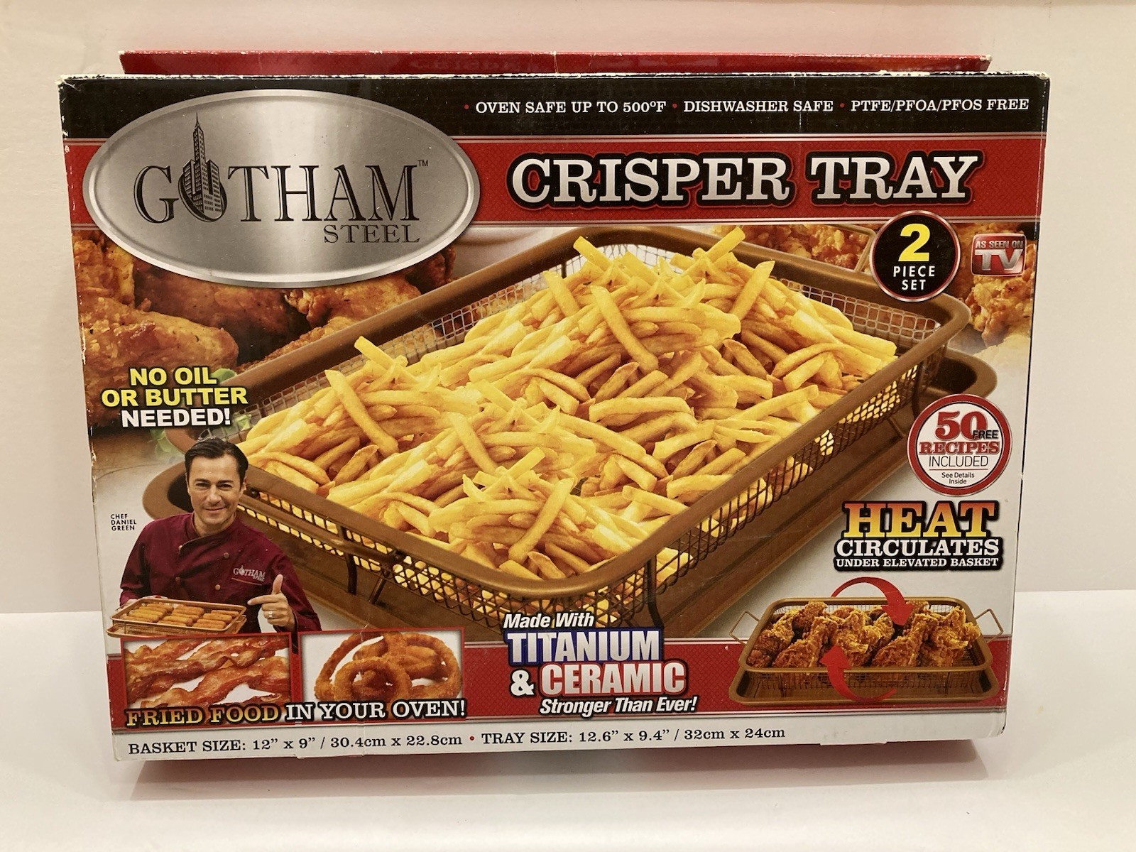 Gotham Steel Nonstick Crisper Tray for Oven 2PC Set + Recipies 12″ x 9″