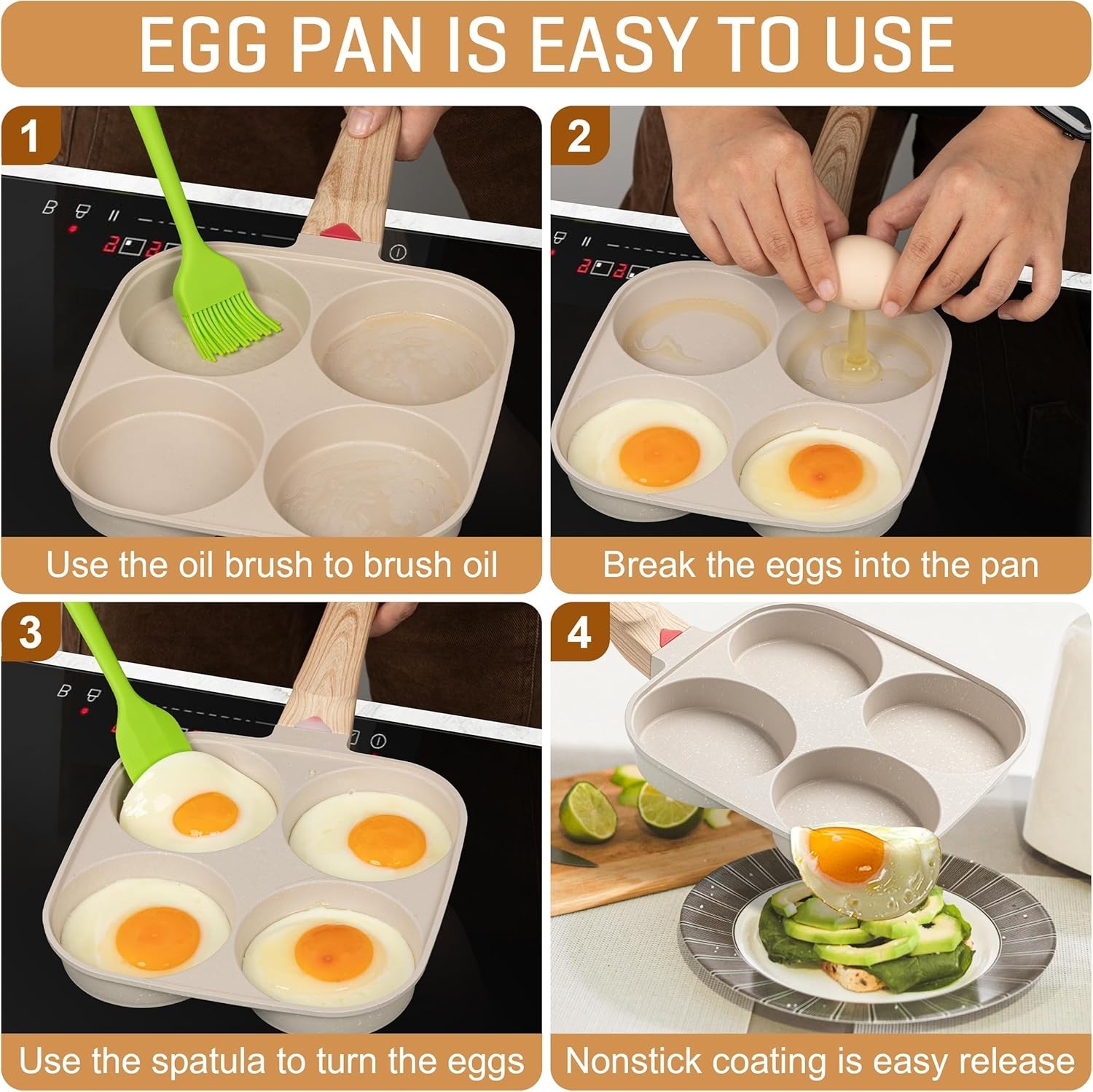 MyLifeUNIT Egg Frying Pan, 4-Cup Egg Pan Nonstick