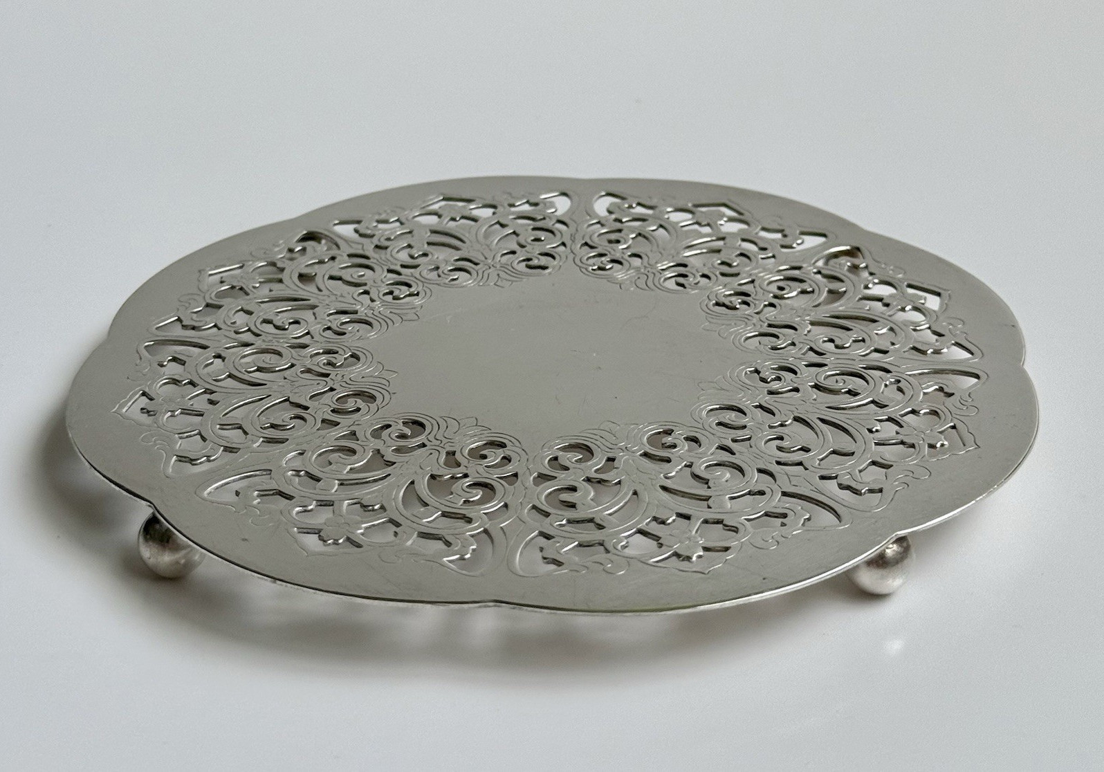 Vintage German Silverplated Trivet Pierced Footed Hot Plate Germany U.S. Zone