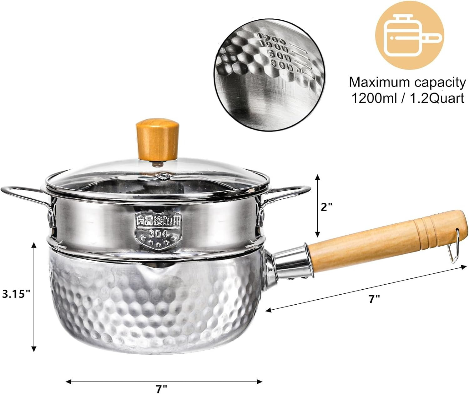 Stainless Steel Saucepan with Steamer, 1.2 Quart Yukihira Sauce Pan with Lid,…
