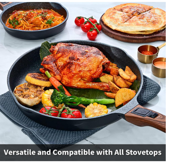 8 Inch Smart Nonstick Frying Pan with Removable Handle,Cast Aluminum and Anti-S