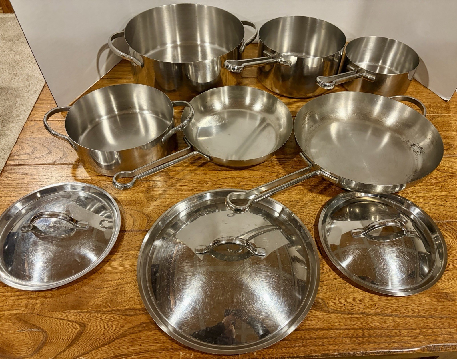 Revere Ware Pro Line Copper Core Stainless 9 Piece Set. Pots, Pans, Lids. Great!