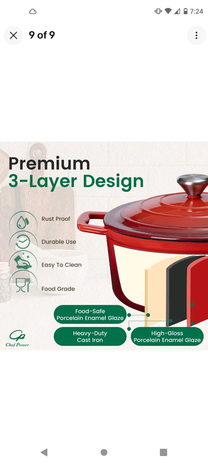 Chef Power Dutch Oven Pot Lid 5Qt Enameled Cast Iron Dutch Oven For Bread
