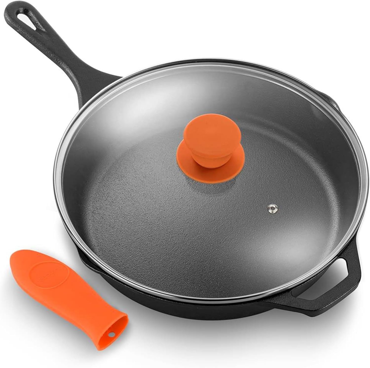 NutriChef 10 Inch Cast Iron Skillet with Lid – Pre-Seasoned Small Fry Pan with S