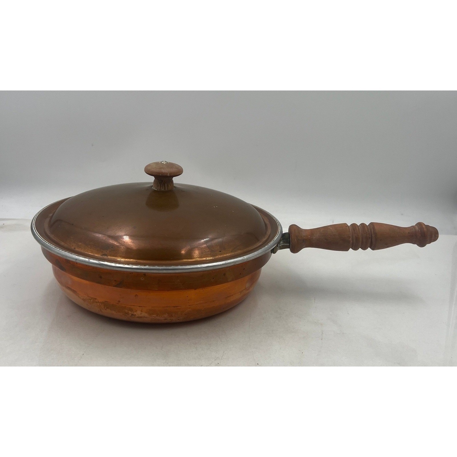 Vintage Copper Saute Pan with Lid French Country Cottagecore Rustic Kitchen