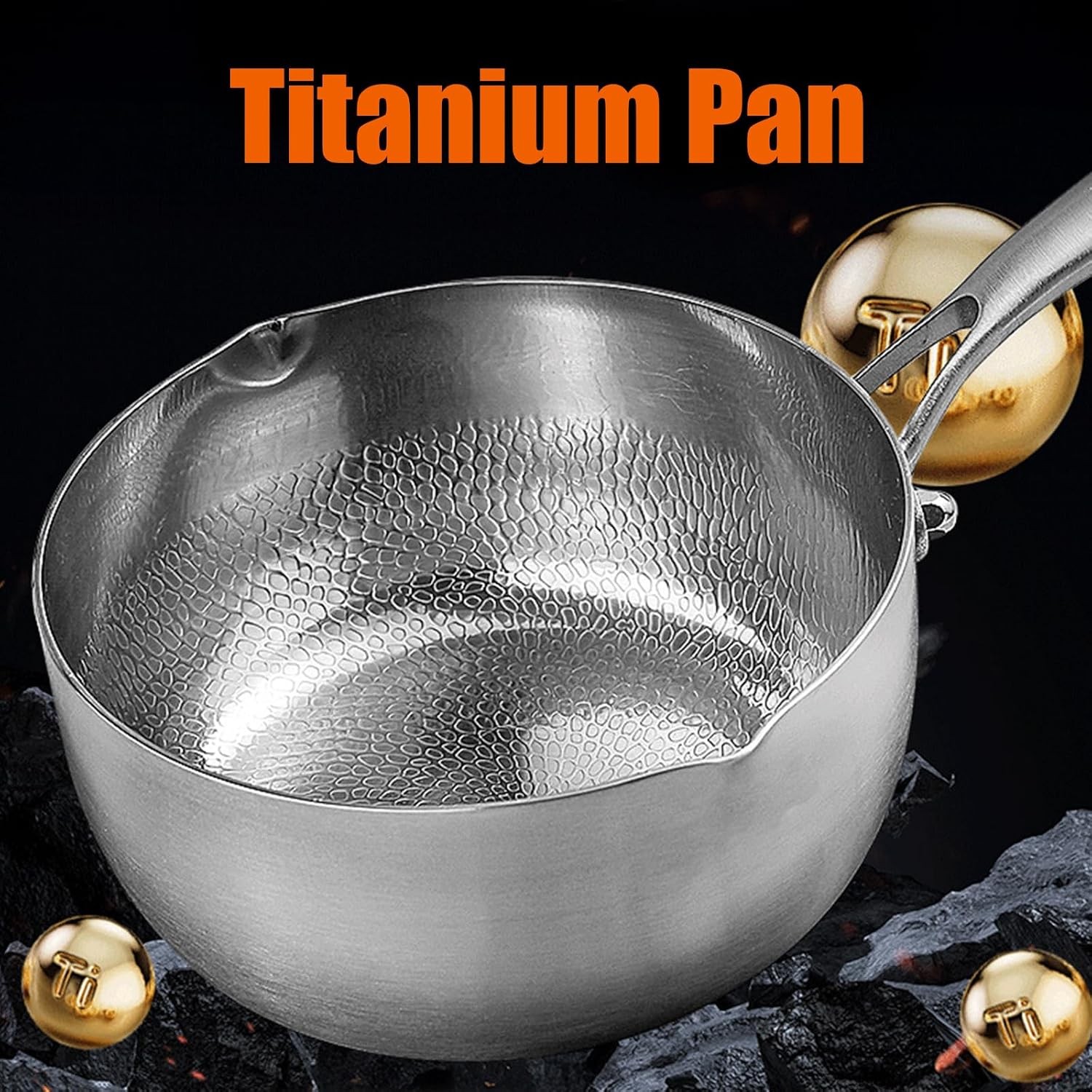 Titanium Pan Pot with Lid, Non-Stick Titanium Saucepan, 500°F Heat Resistant,