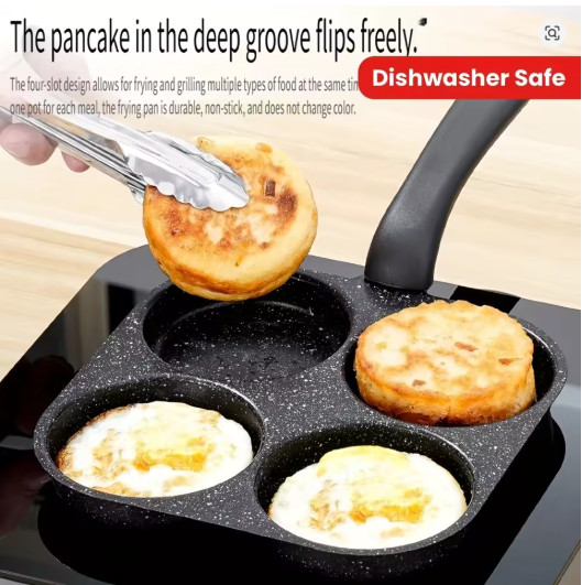 4-Cup Egg Frying Pan Nonstick Granite Omelette Skillet Burger Pancake Cooker