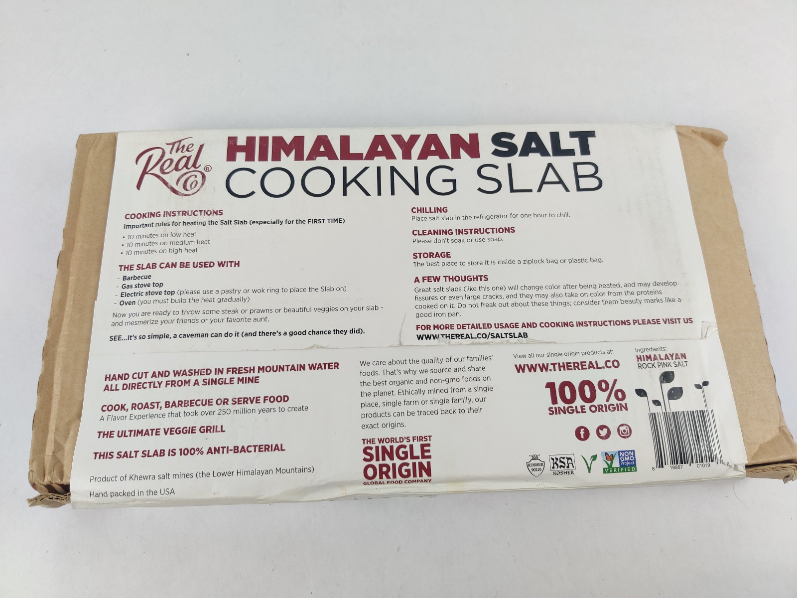 THE REAL CO Himalayan Pink Salt Cooking Slab Single Origin Natural NEW