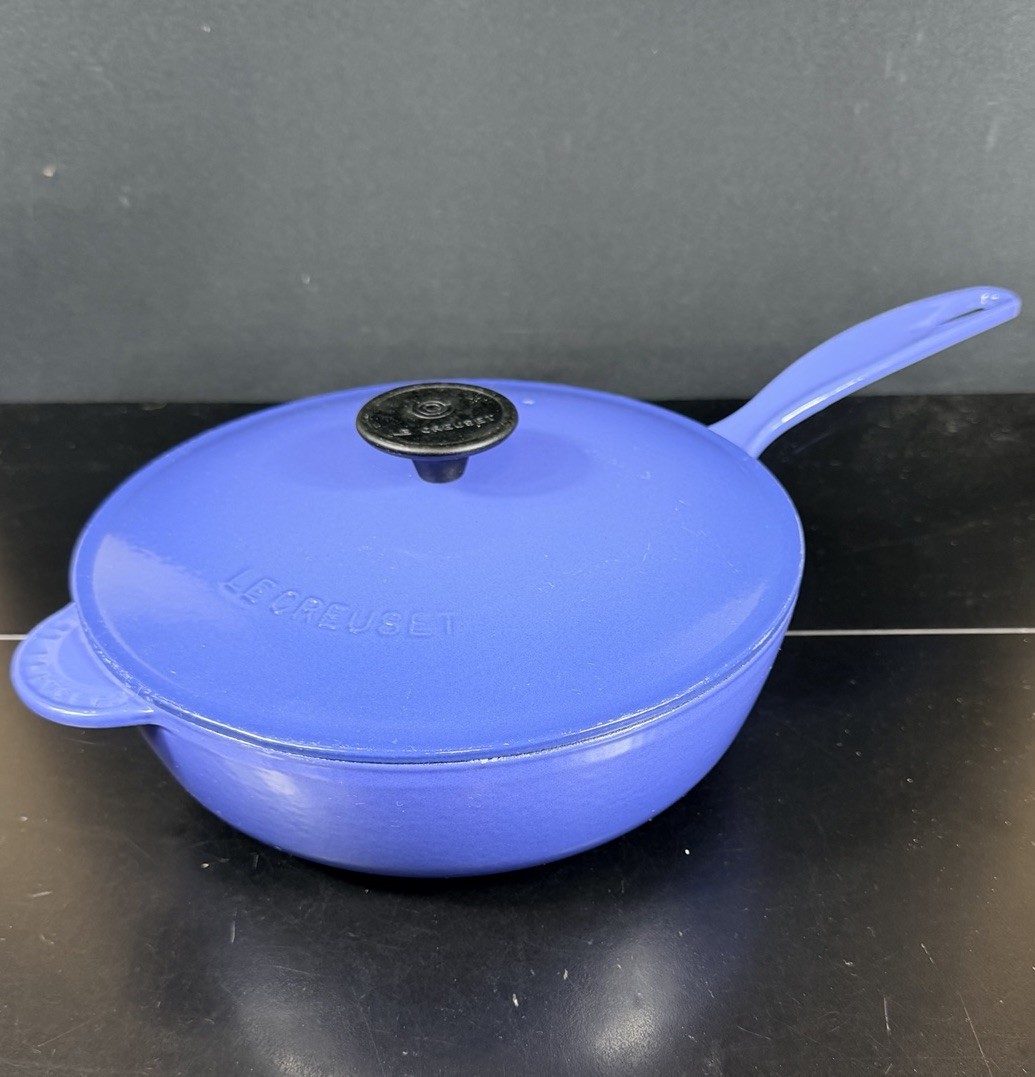 Le Creuset 3 Qt #24 Saucier Cast Iron Blue Enamel EUC