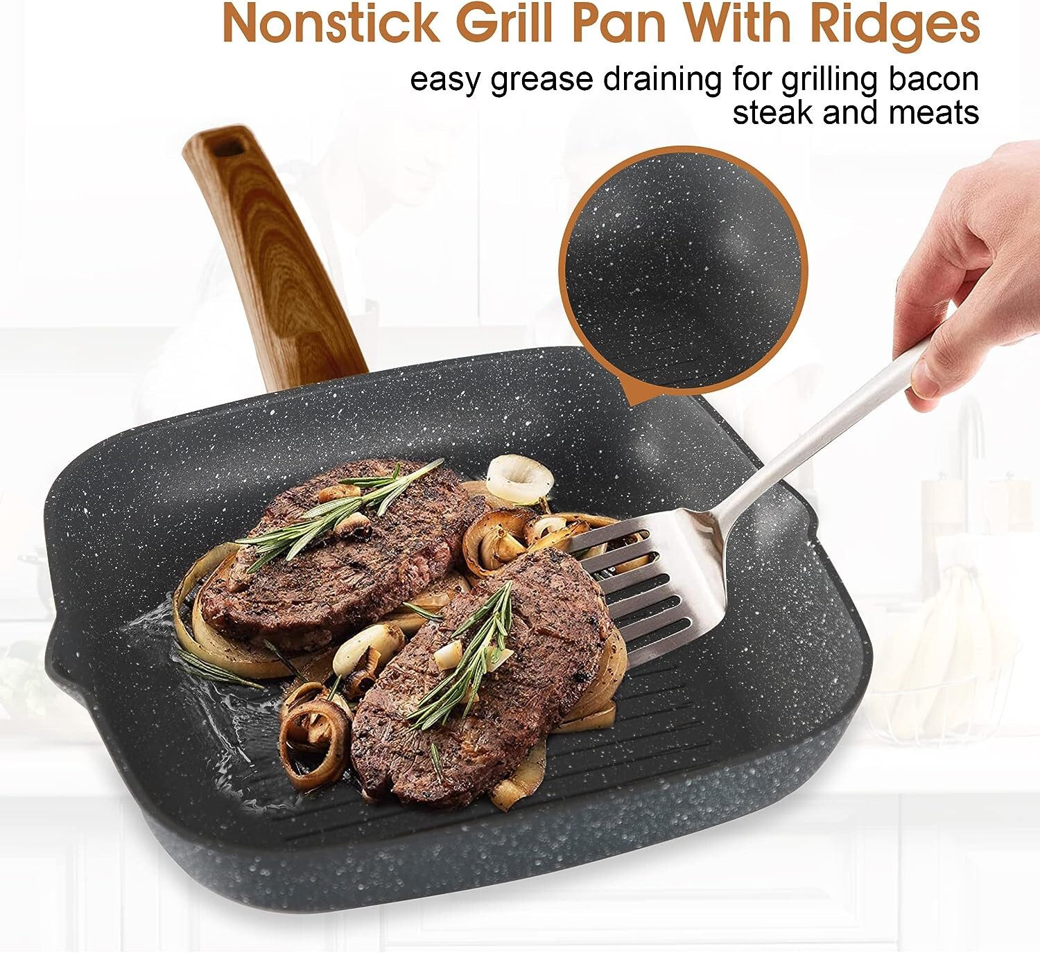17 Piece Cookware Set Nonstick Granite Coated Pots and Pans Set Bakeware Black