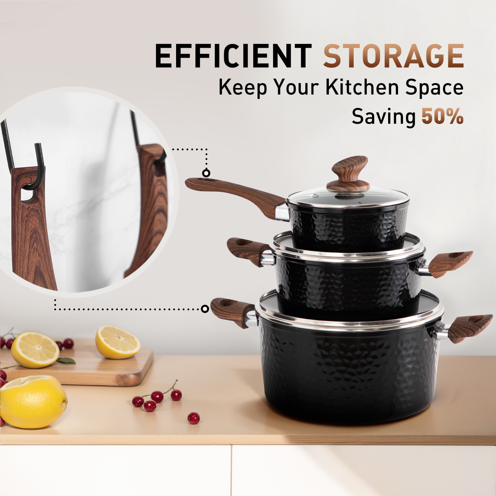 12 Pieces Induction Pots and Pans Set Nonstick Granite Stone Coated Cookware Set