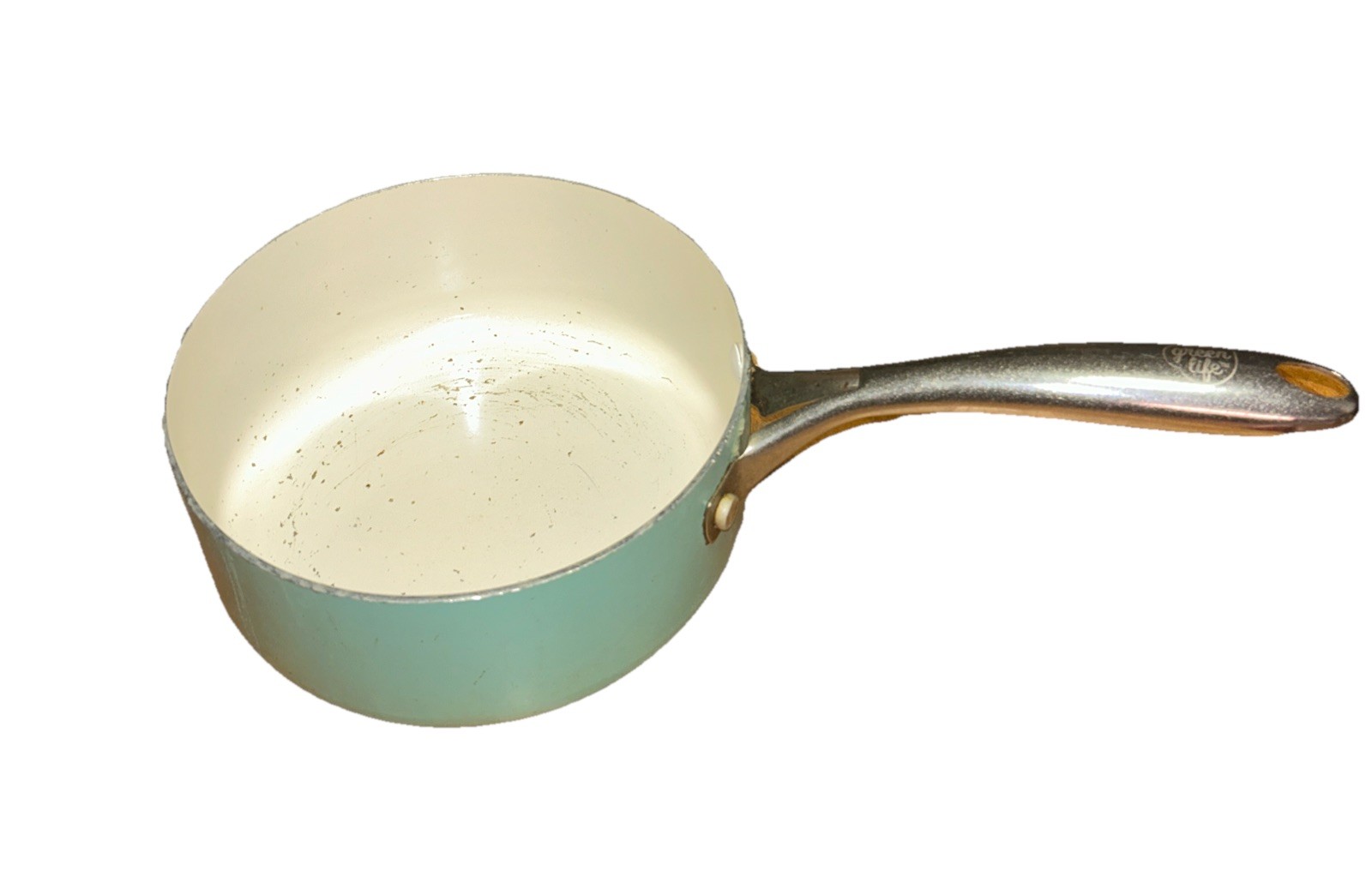 Green Life Vintage 4 Qt Saucepan Teal Enamel Steel Pot w/ Metal Handle 8” Wide