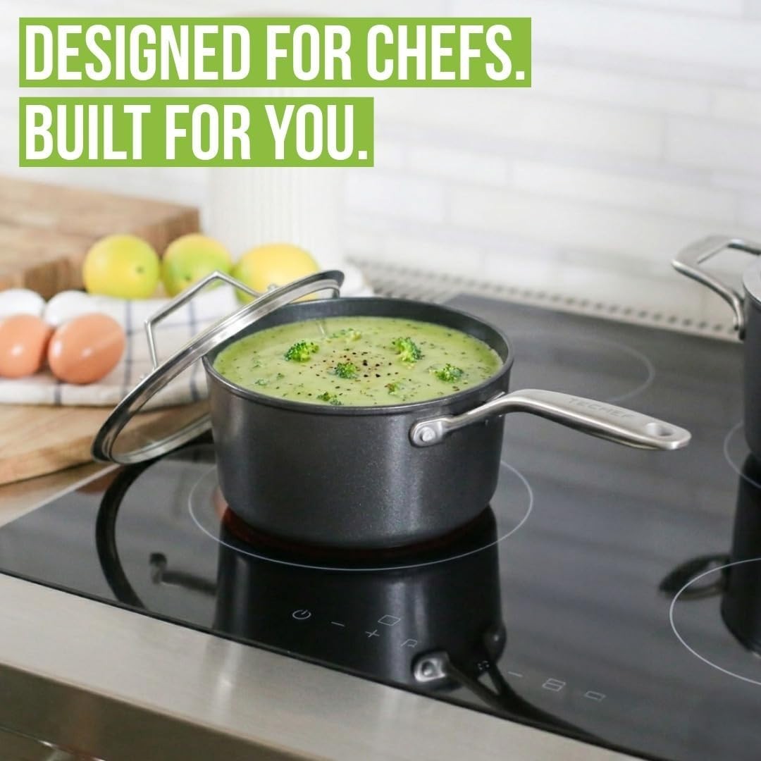 2Qt Nonstick Saucepan with Glass Lid Teflon Coated PFOA-Free