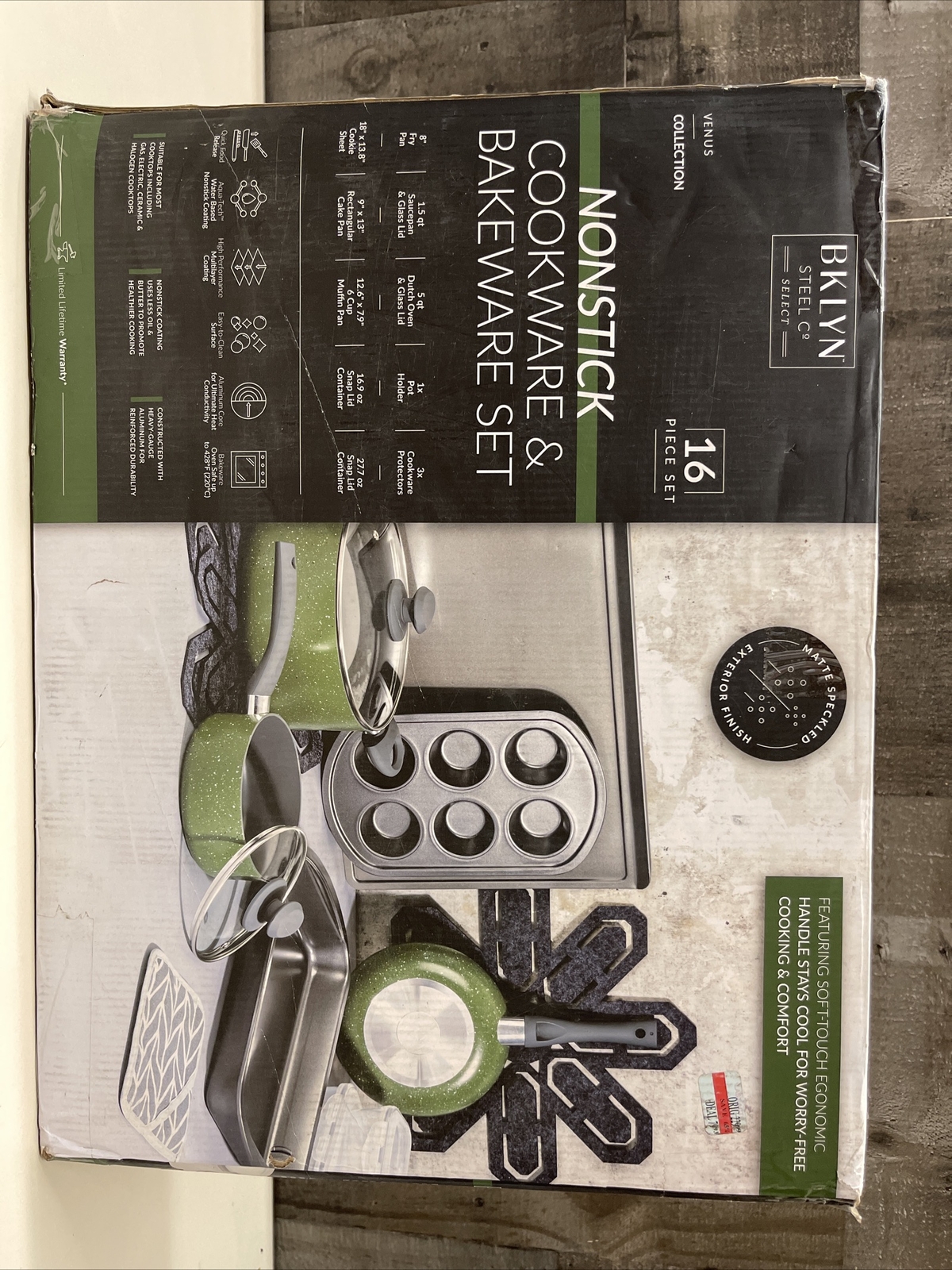 Brooklyn Steel Co. Venus Nonstick Aluminum 16-Pc. Green
