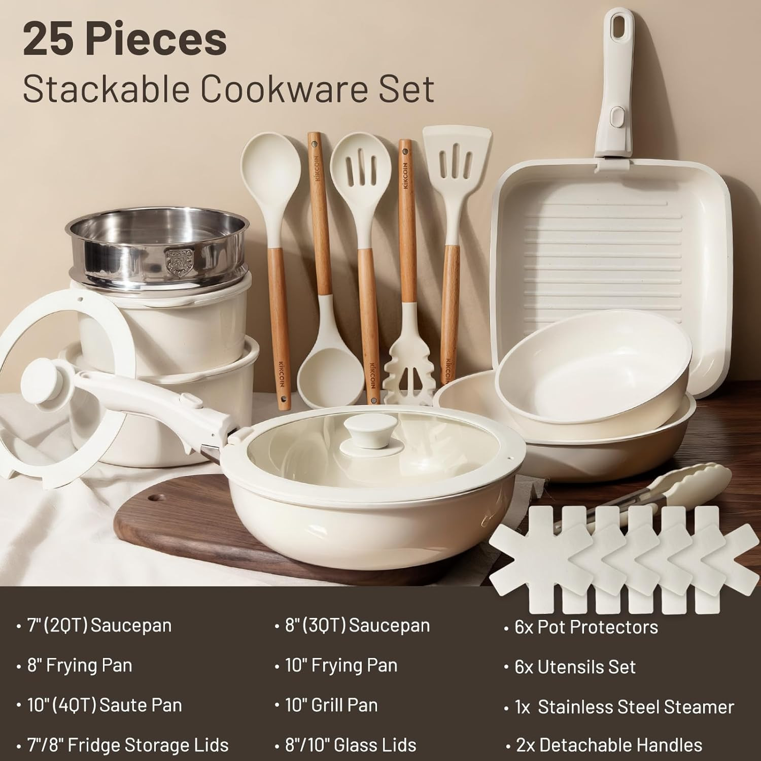 Nonstick Pots And Pans Set Ceramic Cookware Detachable Handle 25 Pack Induction