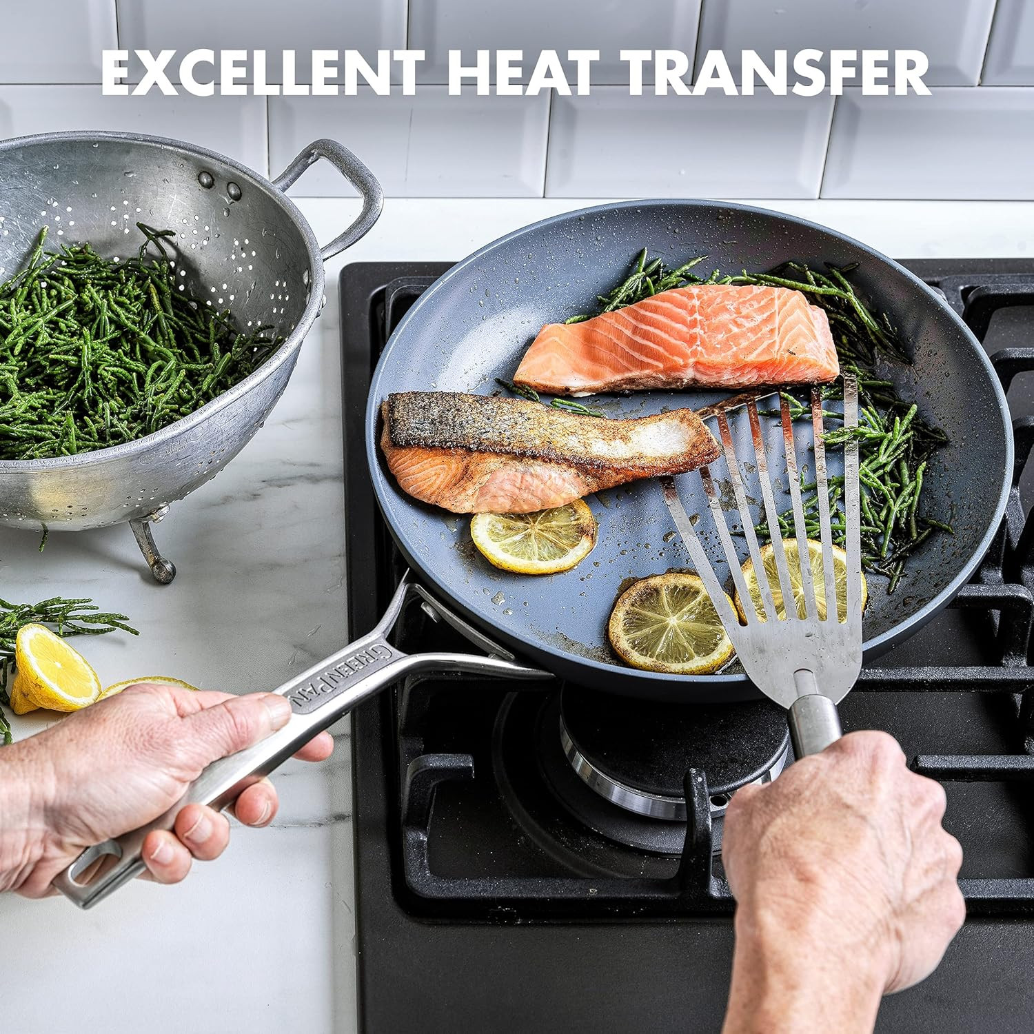 Healthy Nonstick Ceramic Frying Pan Set, 10″ & 12″, PFAS-Free, Grey