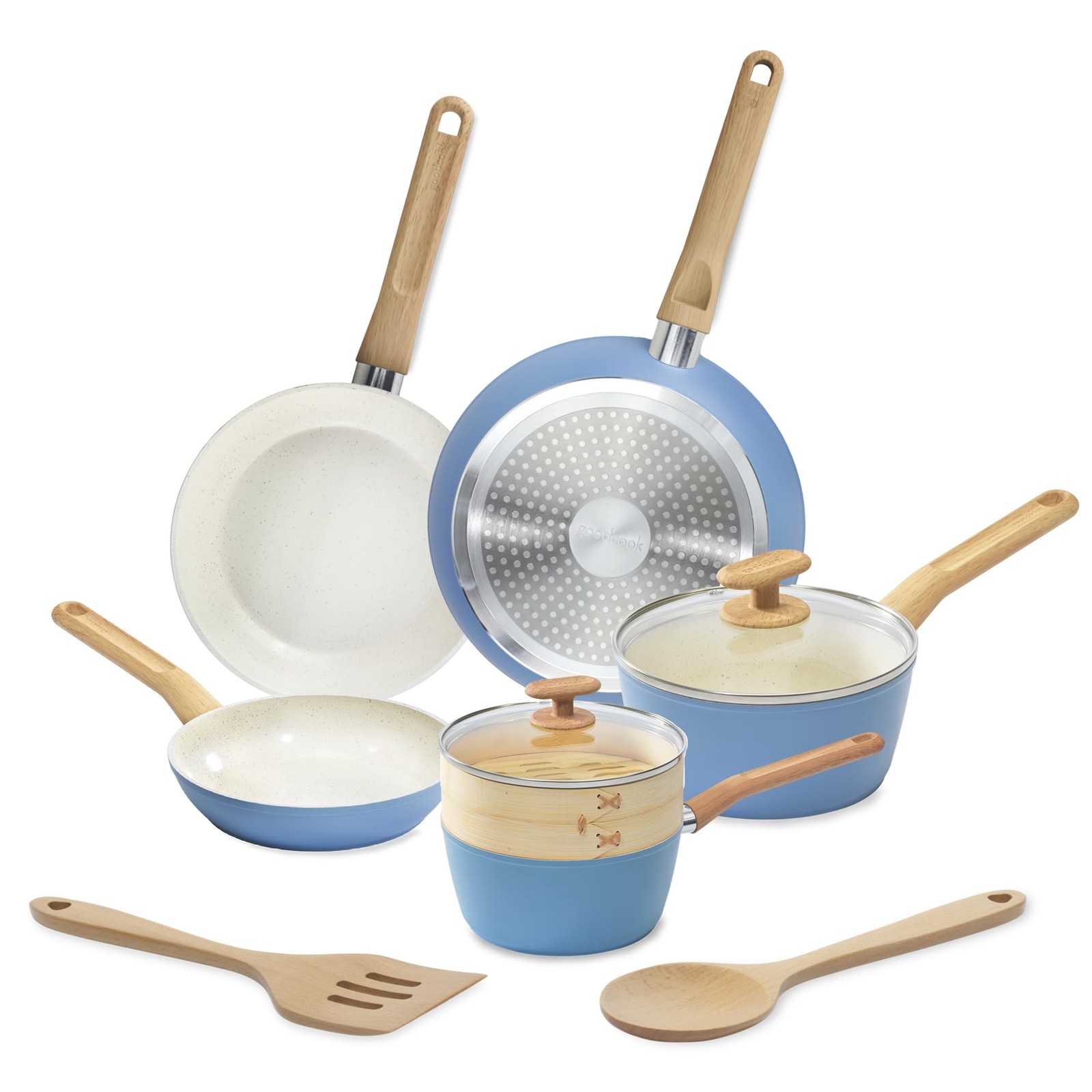 GoodCook 10-Piece Healthy Ceramic Cookware Set, Light Blue
