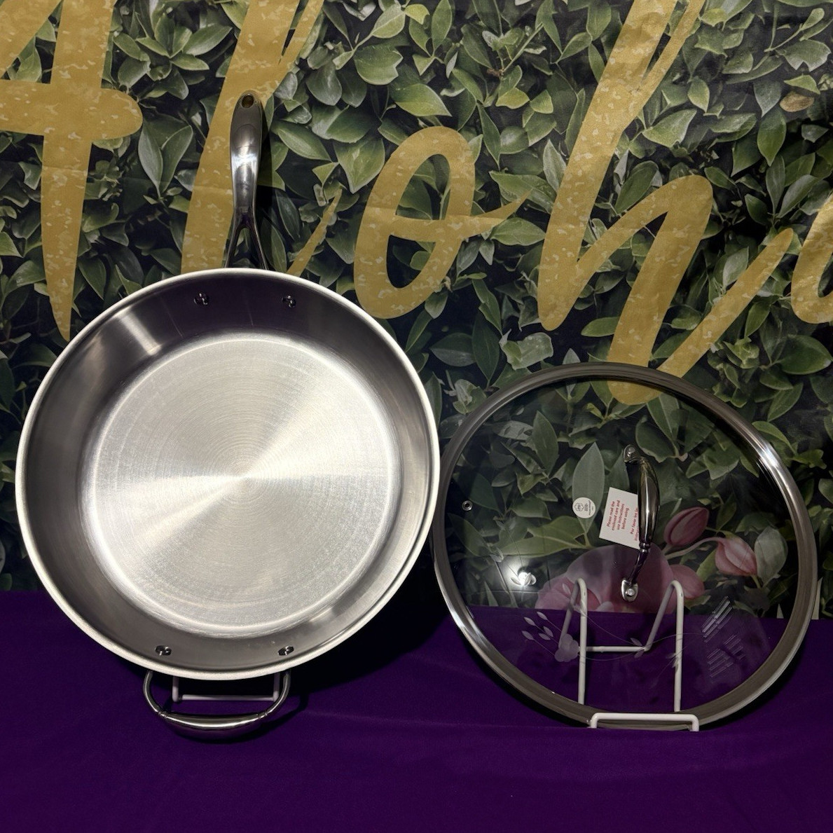 Princess house stainless Steel 15” Saute Pan w/ Glass Lid, Long Handle triplay