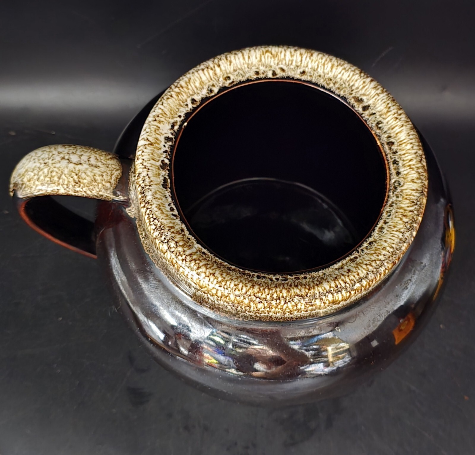 VINTAGE PFALTZGRAFF POTTERY GOURMET BROWN DRIP GLAZE TUREEN BEAN POT 6″ X 8″