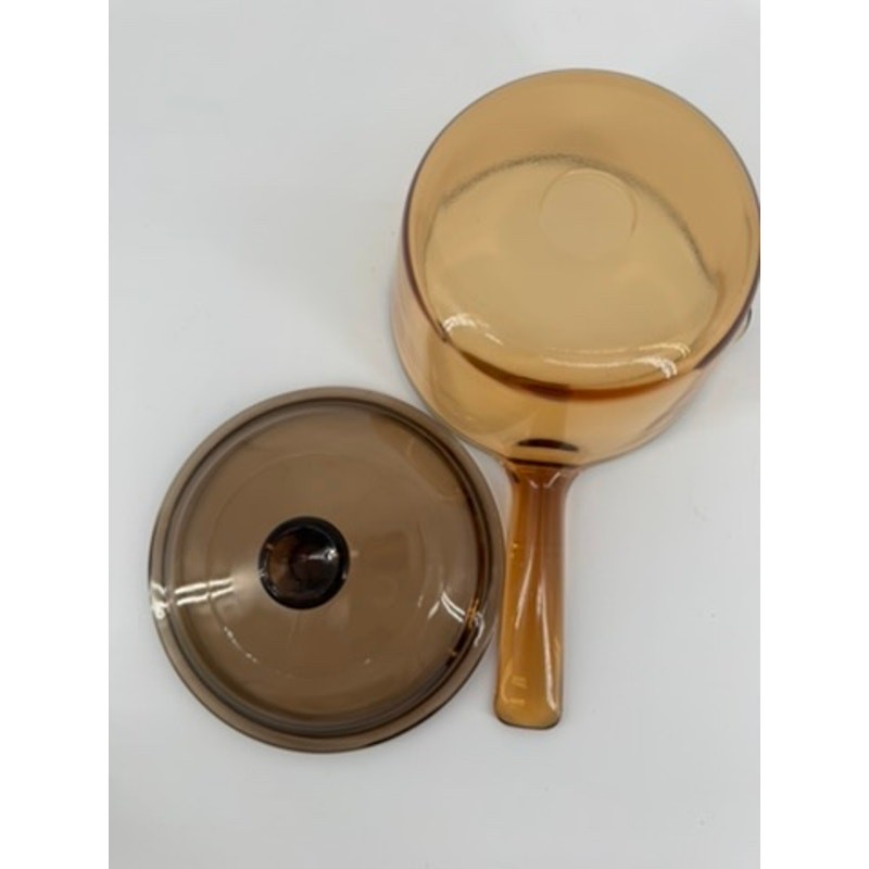 Corning Visions 1L Amber Glass Saucepan V-1-C Lid USA Vintage Pyroceram 1 Liter