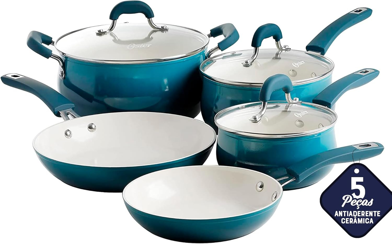 Oster Corbett 8 Pc Gradient Teal Forged Aluminum Cookware Set with Ceramic Non-S