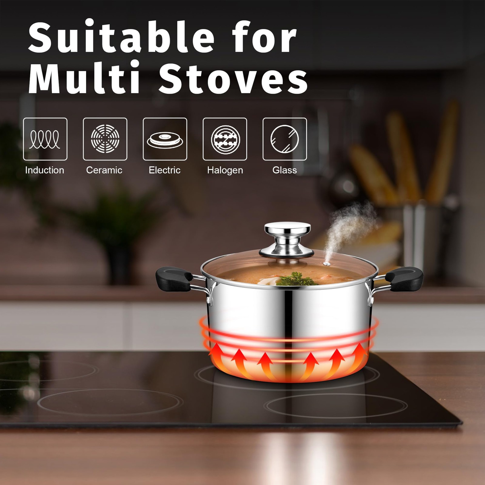 5 Quart 3-Ply Cooking Stock Pot with Lid, Stainless Steel Large Pot for Pasta…