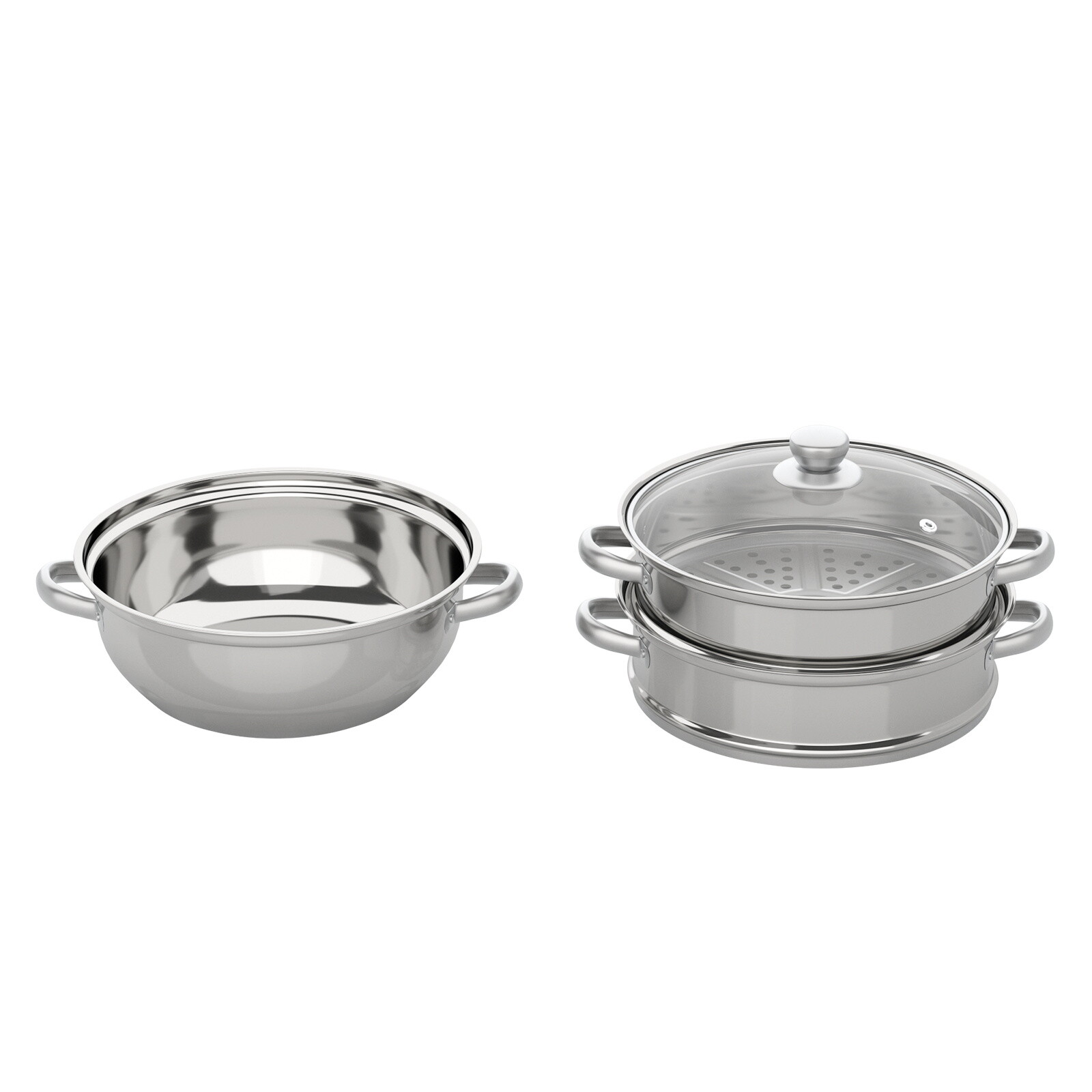 3 Tier Steamer Hot Pot Stainless Steel Cooker Steam Pot Food Cooking + Glass Lid