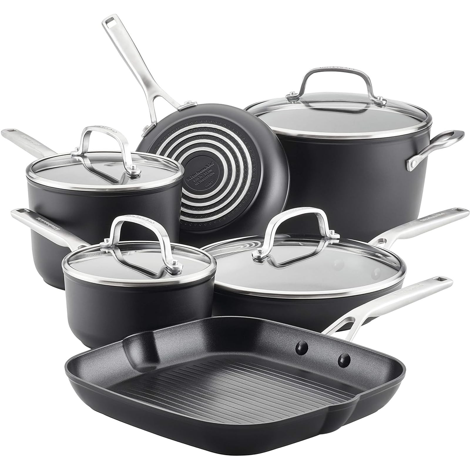 KitchenAid Hard-Anodized Induction Nonstick Cookware 10 Piece, Matte Black