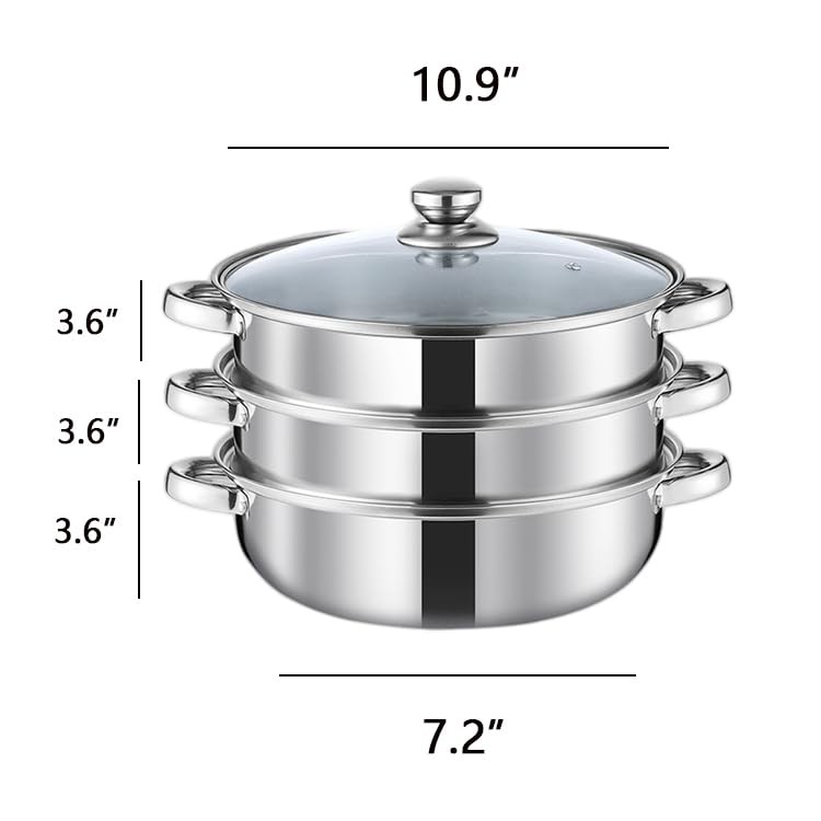 Steamer Pot for Cooking 11 inch, Steamer Pots 3-tier Multipurpose Stainless S…