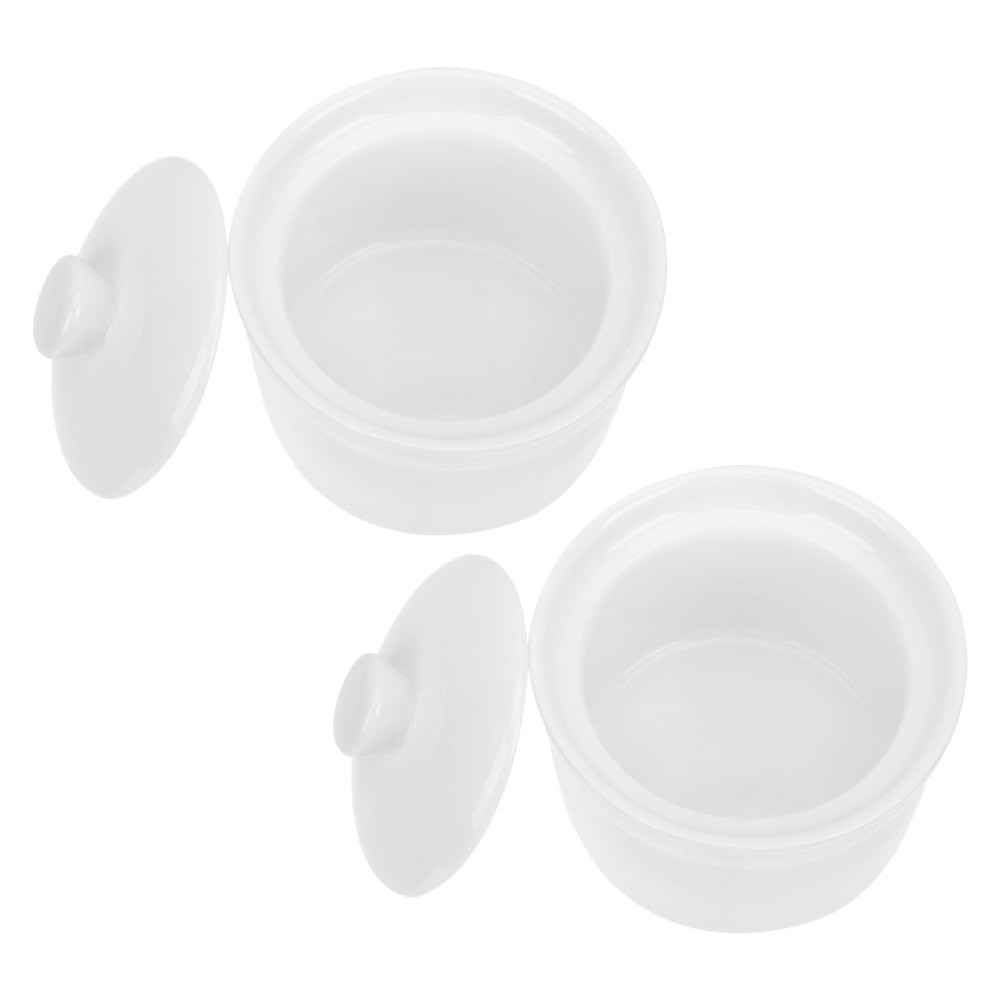2Pcs White Ceramic Soup Crocks Porcelain Stew Pots for Cooking and Serving