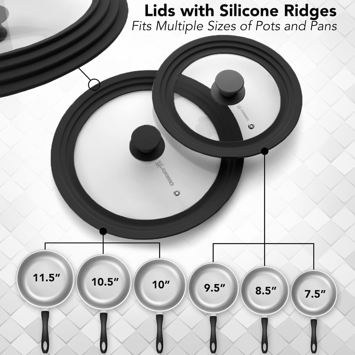 Universal Silicone Glass Lid Set for Pots Pans & Skillet Size 7 7.5 8 8.5 9 9…