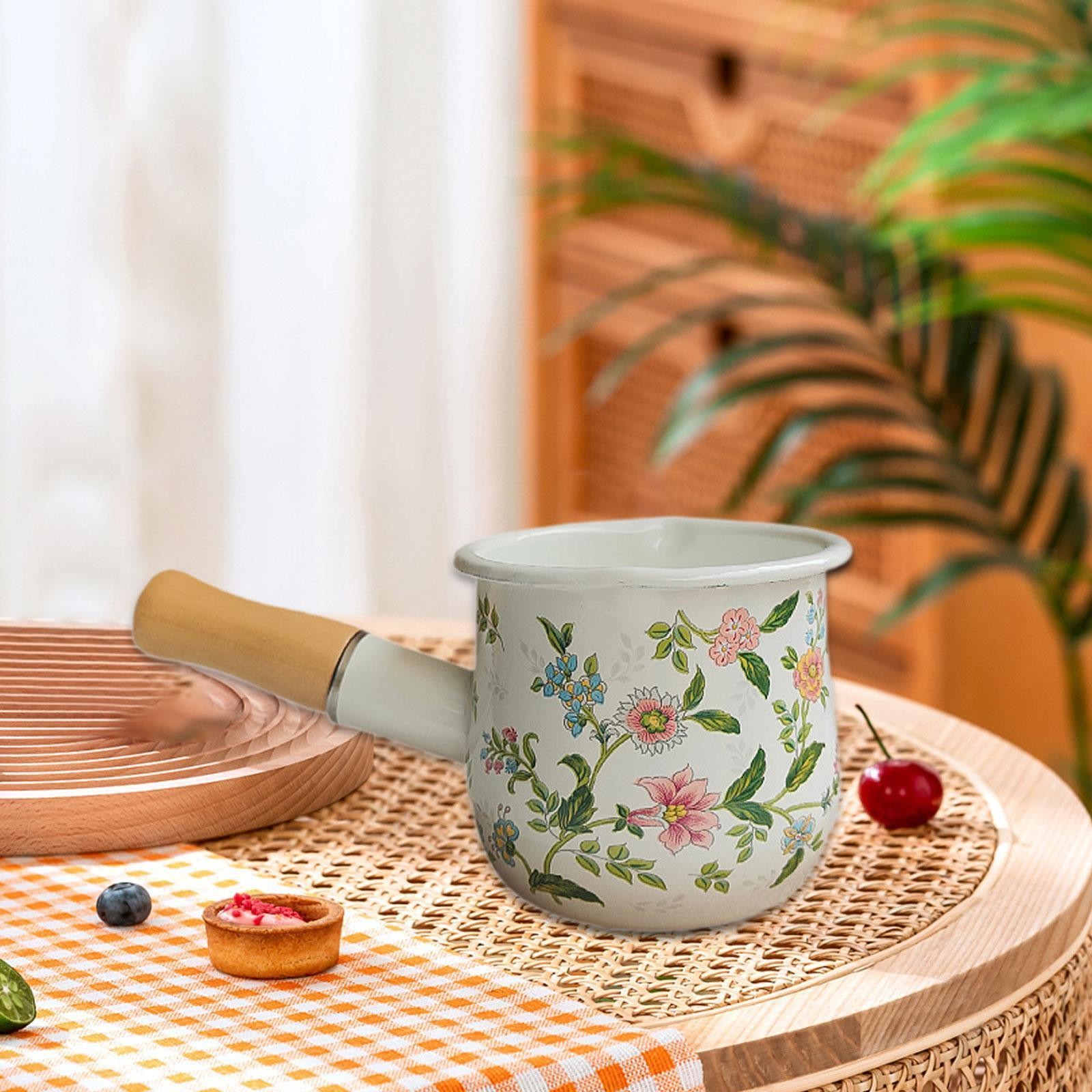 Small Enamel Milk Pot Mini Soup Pot 400ml Cookware Heating Oil Small Saucepan