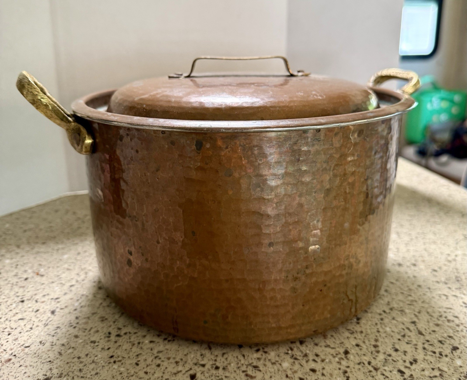 Antique Brass And Copper Stock Pot & Lid. Adana, Turkey, Tin Lined