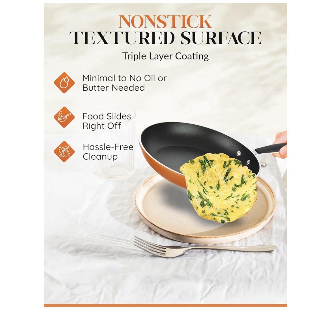 Gotham Steel Diamond Cast Textured 3-Pc. Non-Stick Set 8″/ 10″/ 12″ Fry Pans