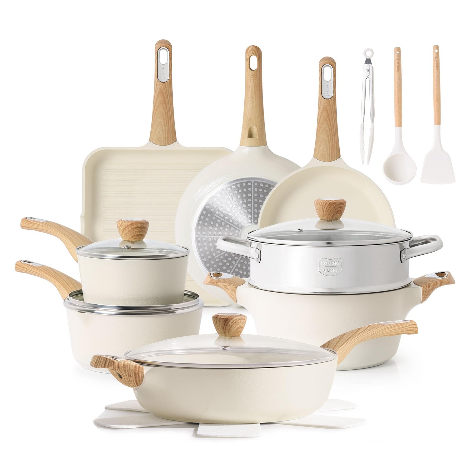Ceramic Cookware Sets, Pots and Pans Set Nonstick, 20-Piece Induction Cookwar…