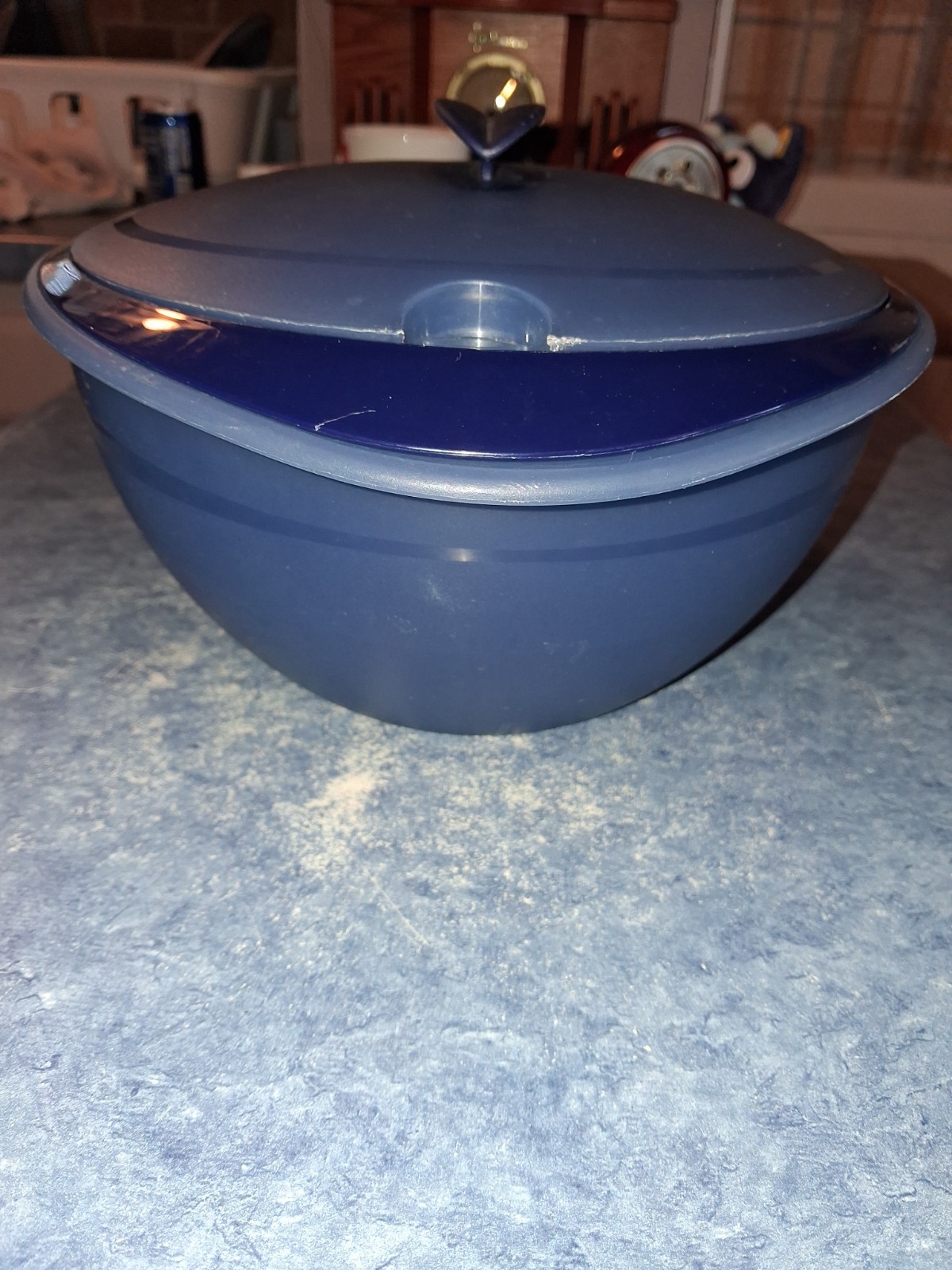 Tupperware 3pc Microwave Dark Blue Insulated Heat and Serve Store Bowl #4946A-4