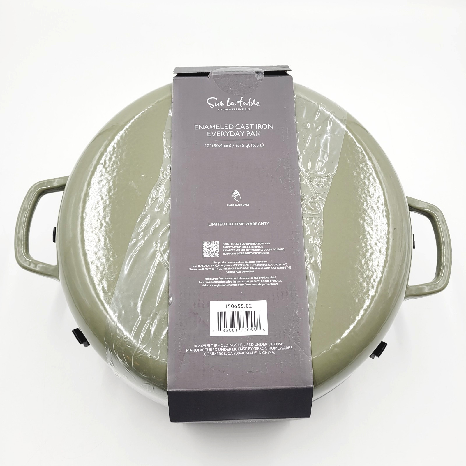 Sur La Table Enameled Cast Iron Dutch Oven Braiser 3.75qt. Glass Lid Army Green